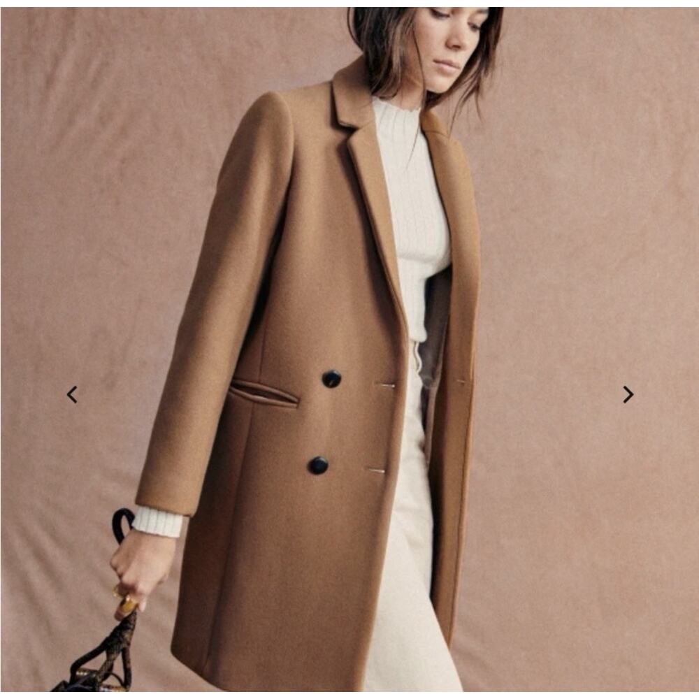 Sezane Camel Brown Wool Blend Double Breasted Mid Length Johnson Coat FR 36 / 4 - Picture 14 of 15